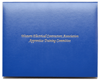 blue turned edge diploma cover with gold imprinting